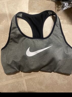 Nike Gray Racerback Sports Bra with White Swoosh
